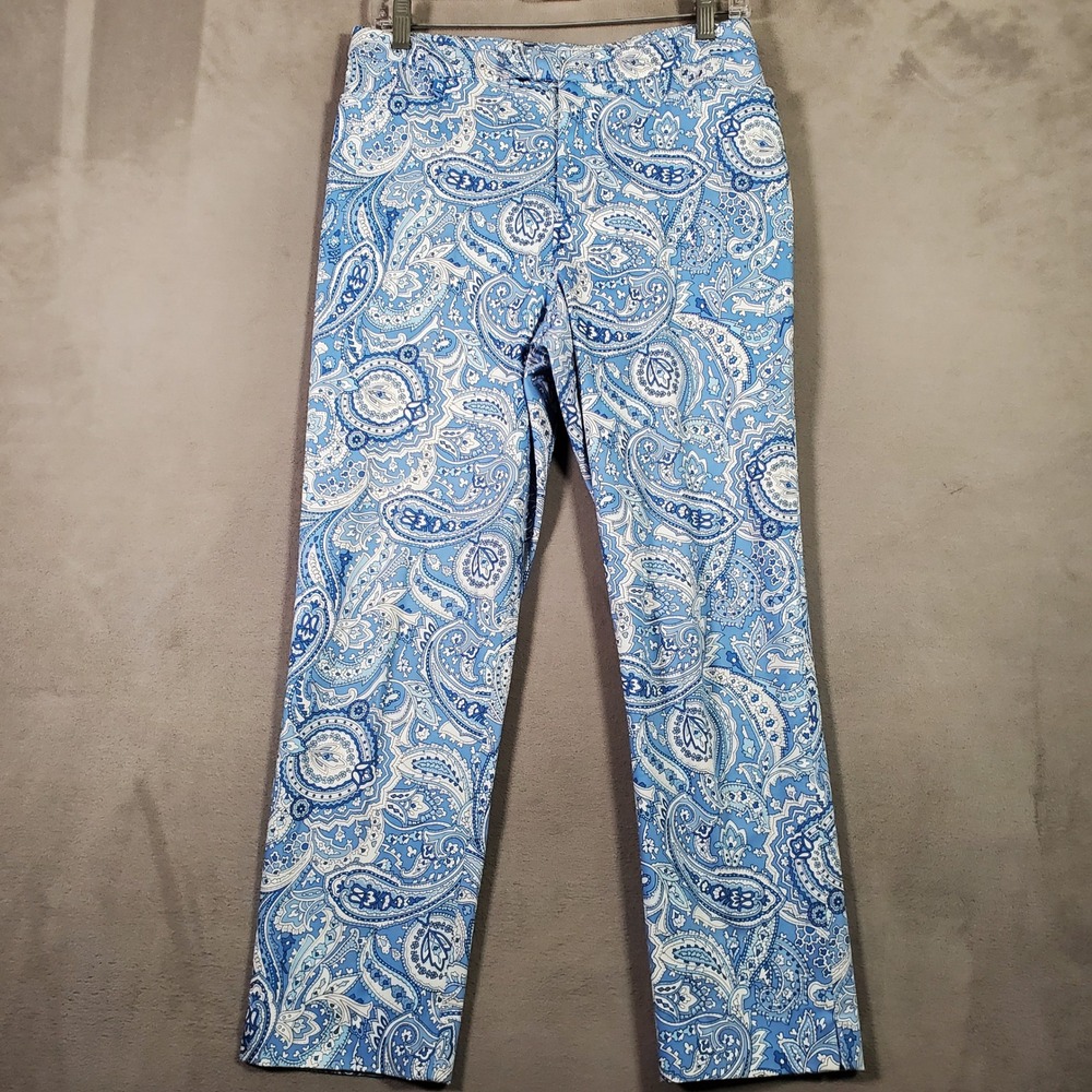 Ralph Lauren Pants‎ Womens 8 Blue Paisley Ankle Stretch Coastal Preppy Hamptons